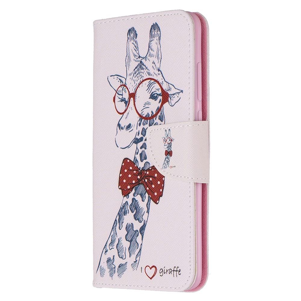 Pattern Printing Leather Wallet Case for Xiaomi Redmi Note 8 Pro - Adorable Giraffe Wearing Glasses-2