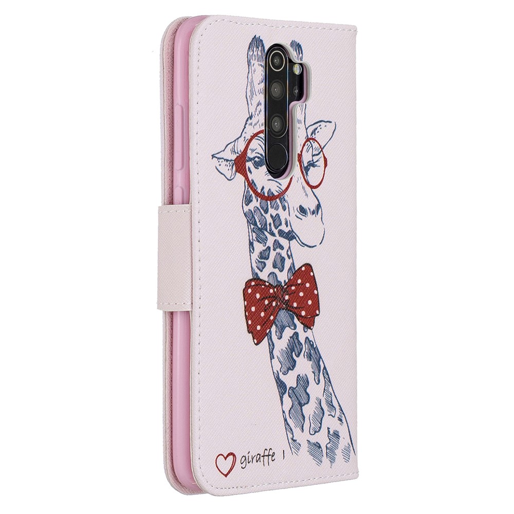 Pattern Printing Leather Wallet Case for Xiaomi Redmi Note 8 Pro - Adorable Giraffe Wearing Glasses-3