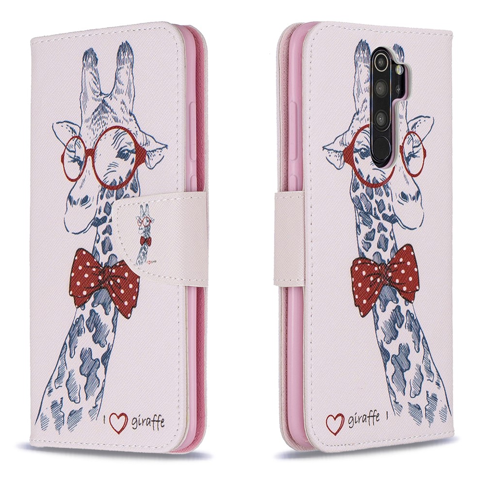 Pattern Printing Leather Wallet Case for Xiaomi Redmi Note 8 Pro - Adorable Giraffe Wearing Glasses-4