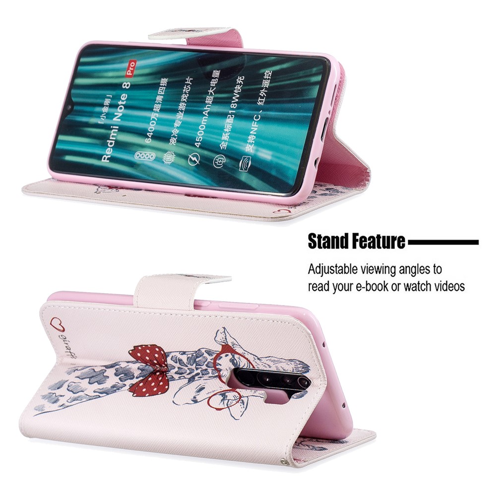 Pattern Printing Leather Wallet Case for Xiaomi Redmi Note 8 Pro - Adorable Giraffe Wearing Glasses-5