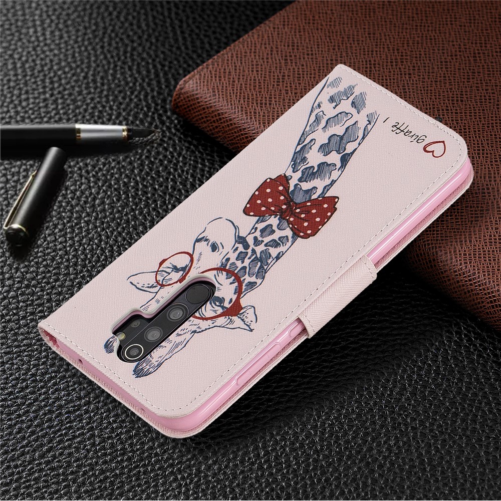 Pattern Printing Leather Wallet Case for Xiaomi Redmi Note 8 Pro - Adorable Giraffe Wearing Glasses-8