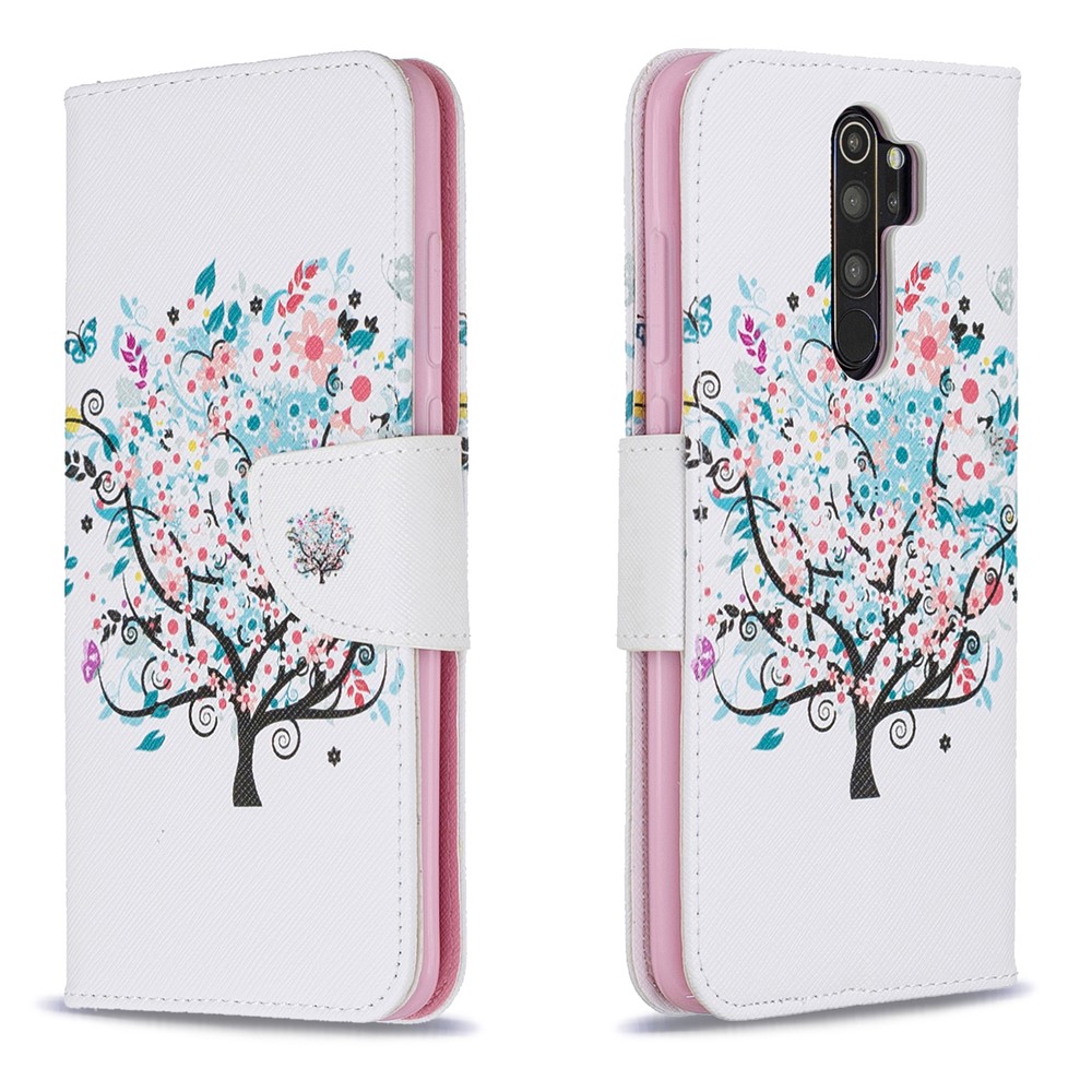 Estuche de Billetera de Cuero de Impresión de Patrones Para Xiaomi Redmi Note 8 Pro - Árbol de Flores-4