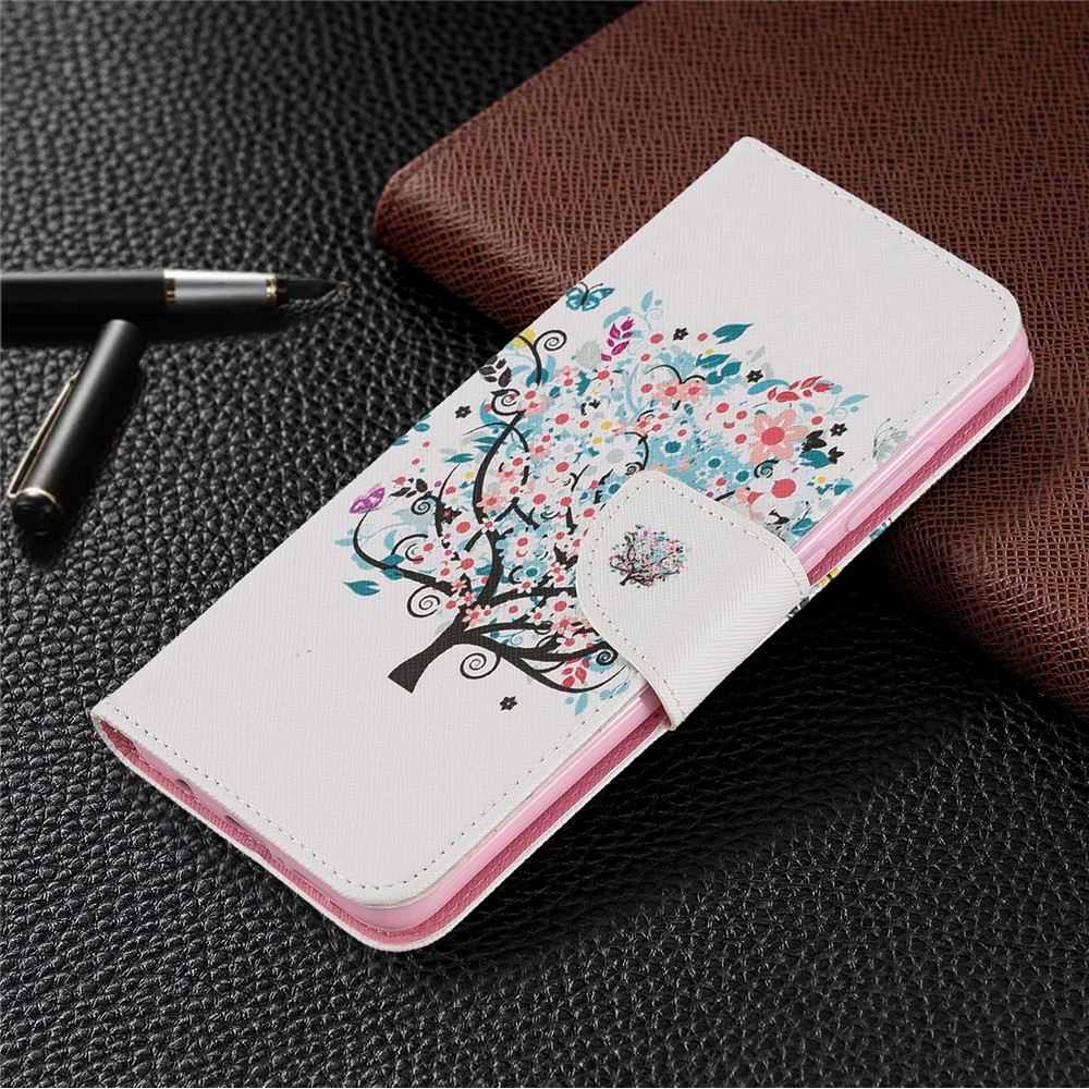 Pattern Printing Leather Wallet Case for Xiaomi Redmi Note 8 Pro - Flowered Tree-7