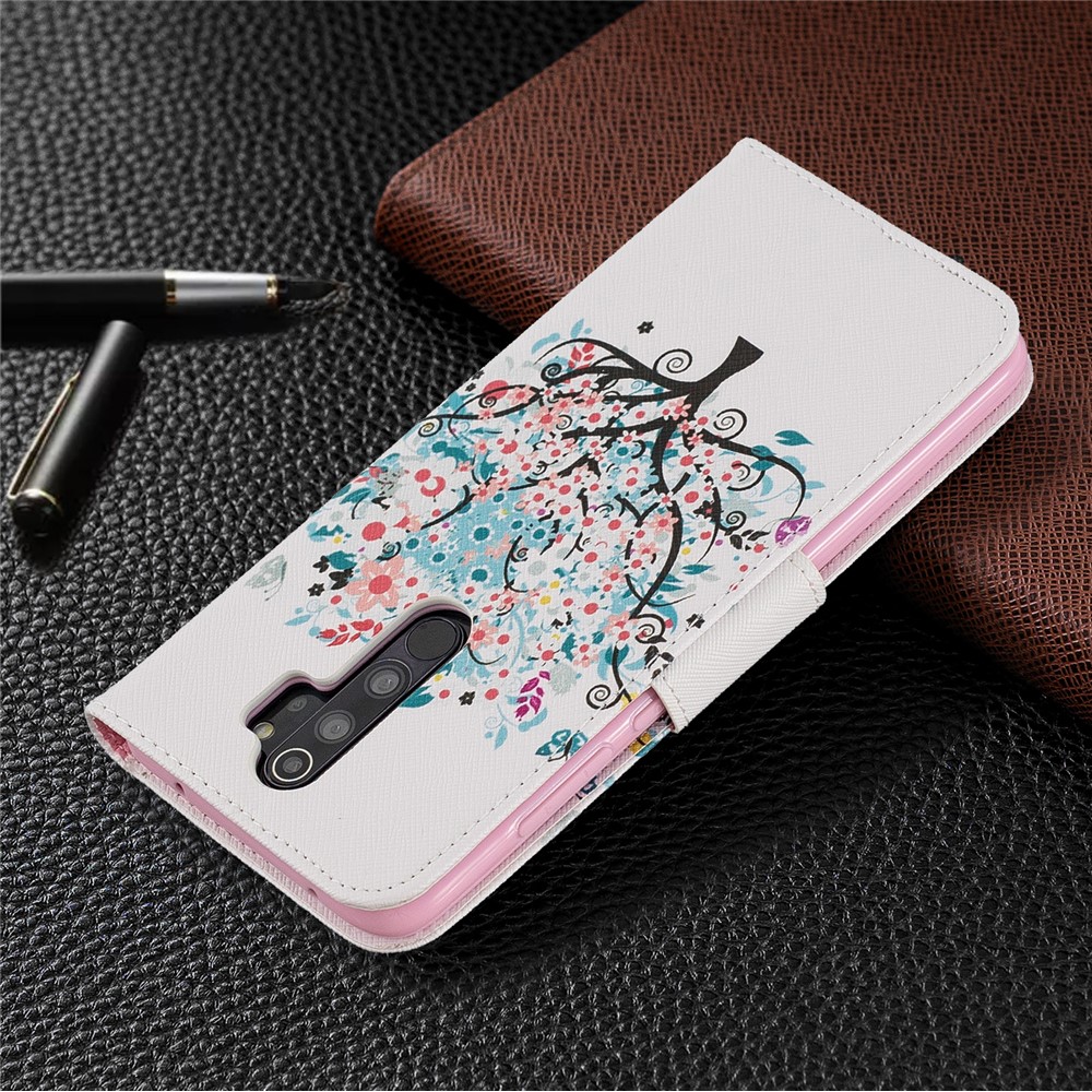 Pattern Printing Leather Wallet Case for Xiaomi Redmi Note 8 Pro - Flowered Tree-8