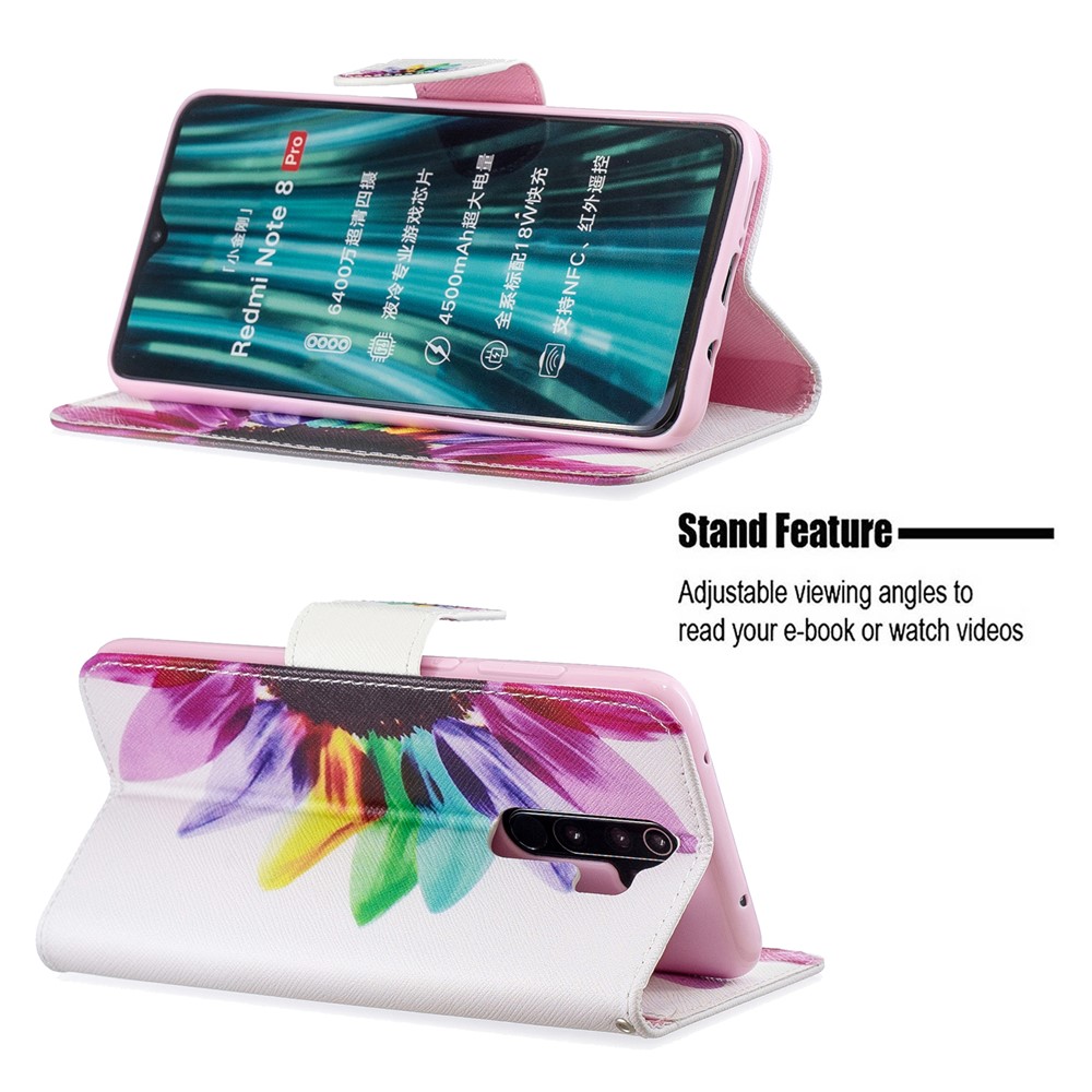 Pattern Printing Leather Wallet Case for Xiaomi Redmi Note 8 Pro - Colorful Petals-5