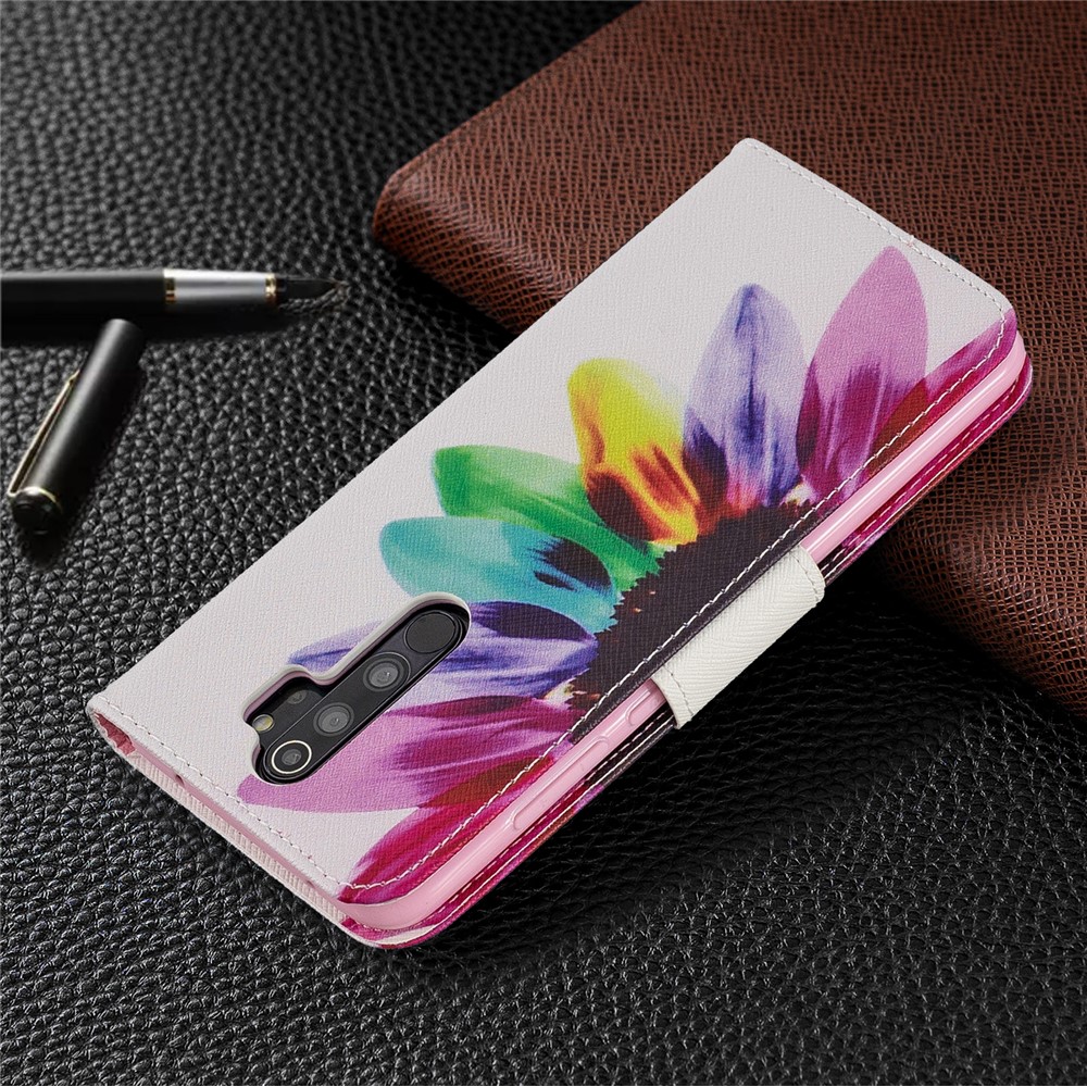 Pattern Printing Leather Wallet Case for Xiaomi Redmi Note 8 Pro - Colorful Petals-8