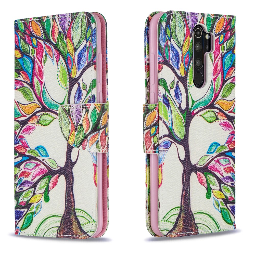 Estuche de Billetera de Cuero de Impresión de Patrones Para Xiaomi Redmi Note 8 Pro - Árbol Colorizado