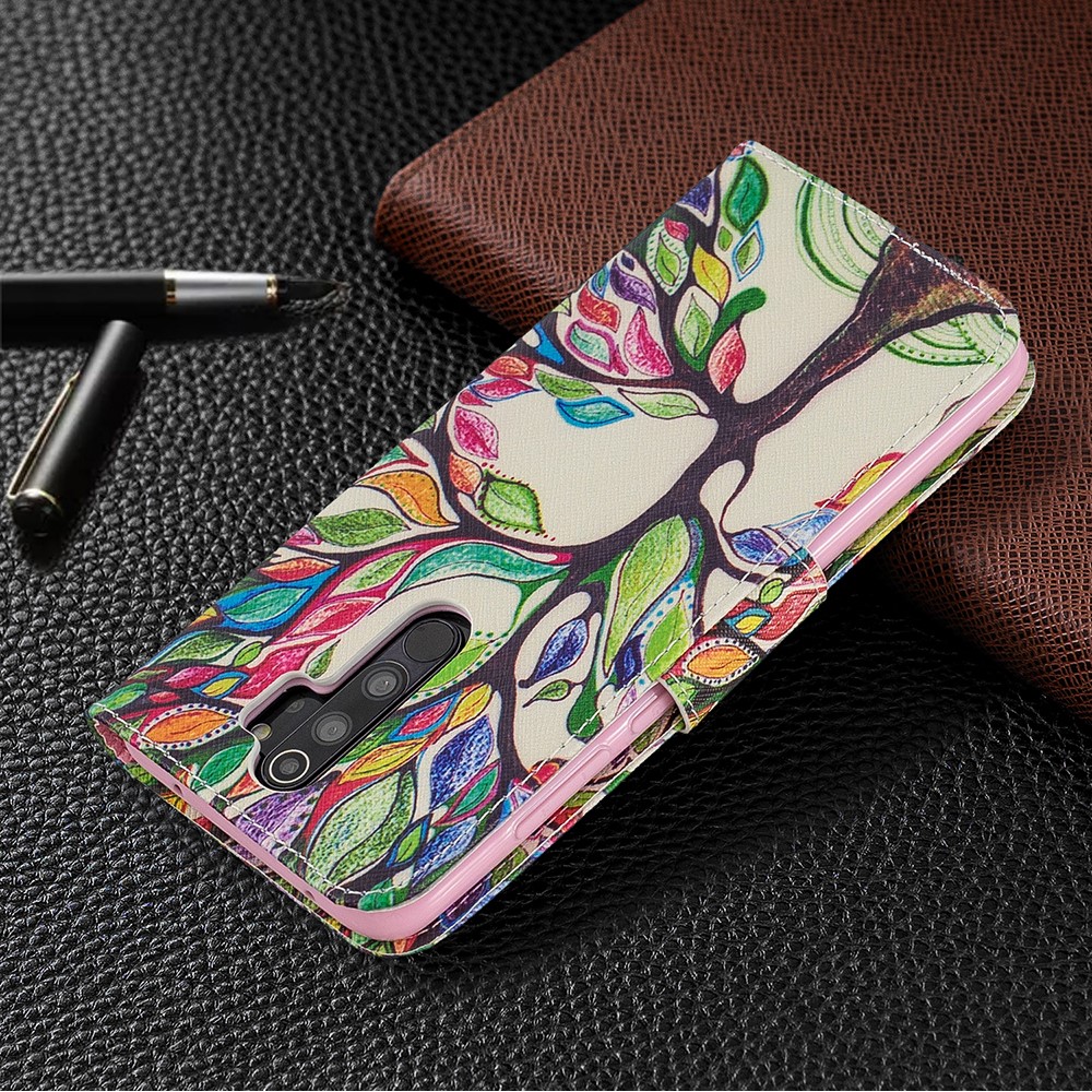 Custodia di Portafoglio in Pelle da Stampa Motivi Per Xiaomi Redmi Note 8 Pro - Albero Colorato