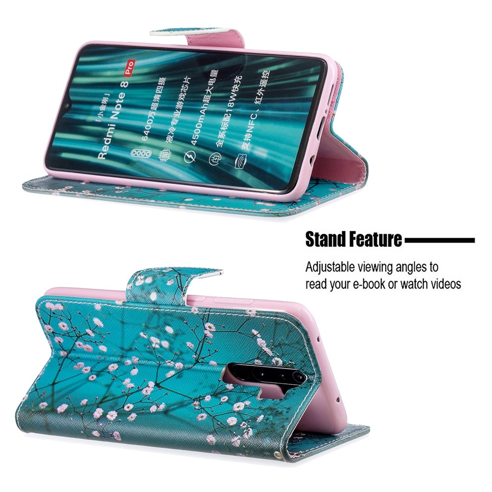 Pattern Printing Leather Wallet Case for Xiaomi Redmi Note 8 Pro - Tree with Flowers-5