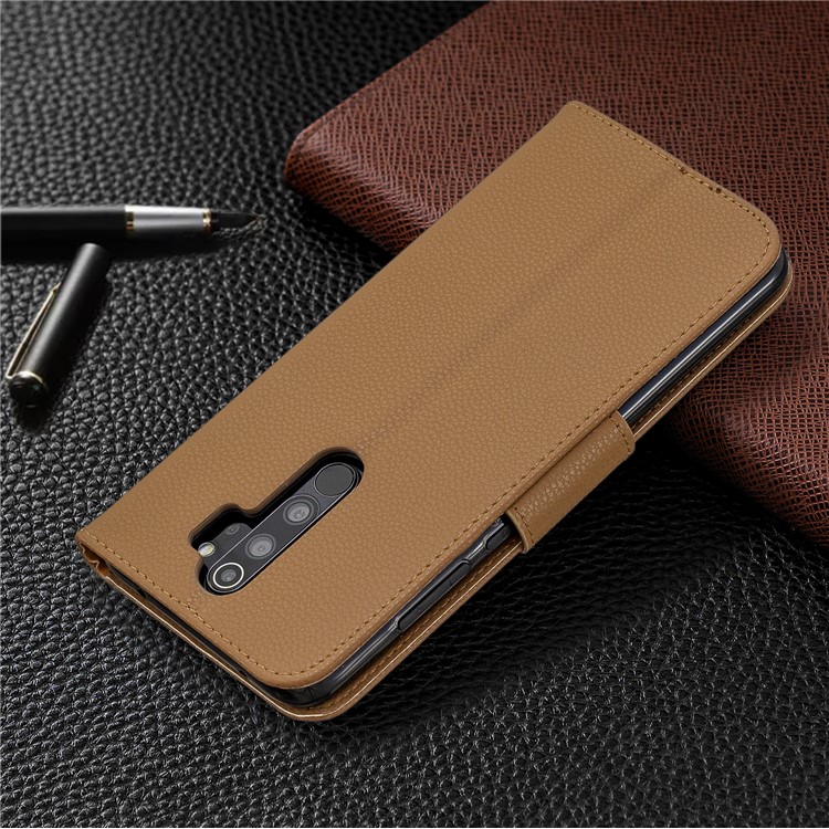Riposare La Pelle Del Litchi Portafoglio In Pelle Caso Per Xiaomi Redmi Nota 8 Pro - Marrone-8