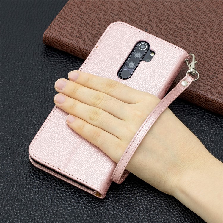 Litchi Skin Wallet Leather Stand Case for Xiaomi Redmi Note 8 Pro - Rose Gold-9