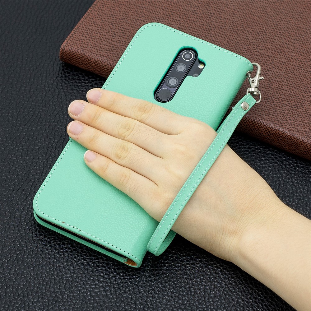 Litchi Skin Wallet Leather Stand Case for Xiaomi Redmi Note 8 Pro - Green-9