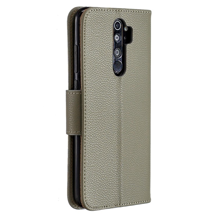 Litchi Skin Wallet Leather Stand Case for Xiaomi Redmi Note 8 Pro - Grey-3