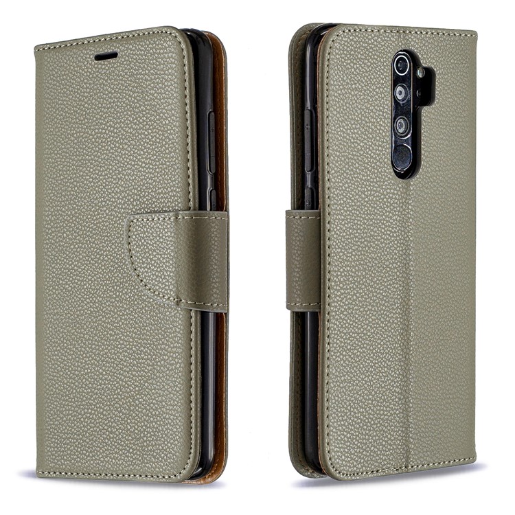 Litchi Skin Wallet Leather Stand Case for Xiaomi Redmi Note 8 Pro - Grey-4