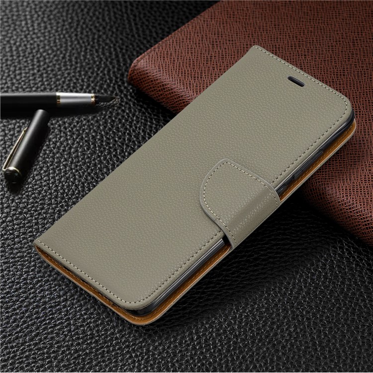 Litchi Skin Wallet Leather Stand Case for Xiaomi Redmi Note 8 Pro - Grey-7
