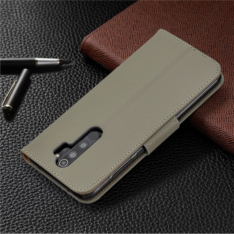 Litchi Skin Wallet Leather Stand Case for Xiaomi Redmi Note 8 Pro - Grey-8