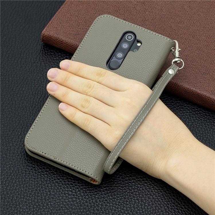 Litchi Skin Wallet Leather Stand Case for Xiaomi Redmi Note 8 Pro - Grey-9