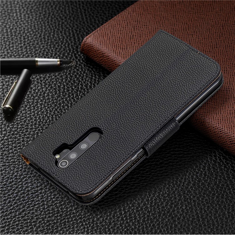 Litchi Skin Wallet Leather Stand Case for Xiaomi Redmi Note 8 Pro - Black-8