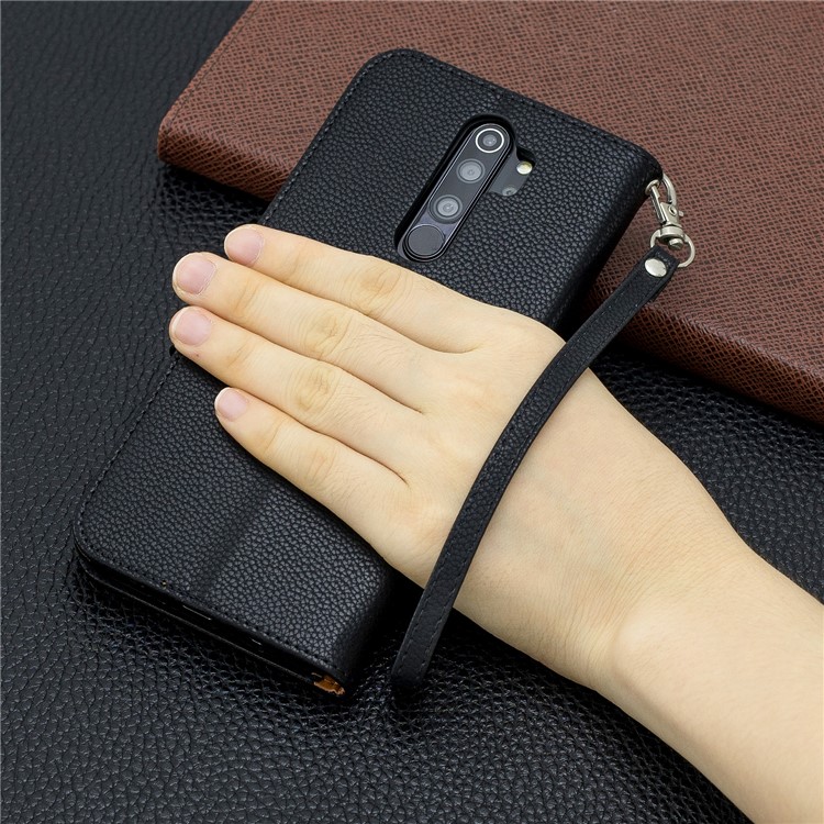 Litchi Skin Wallet Leather Stand Case for Xiaomi Redmi Note 8 Pro - Black-9