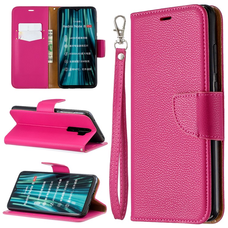 Litchi Skin Wallet Leather Stand Case for Xiaomi Redmi Note 8 Pro - Rose-1