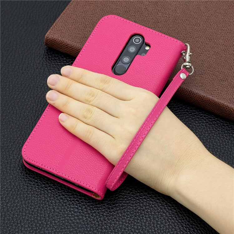 Litchi Skin Wallet Leather Stand Case for Xiaomi Redmi Note 8 Pro - Rose-9