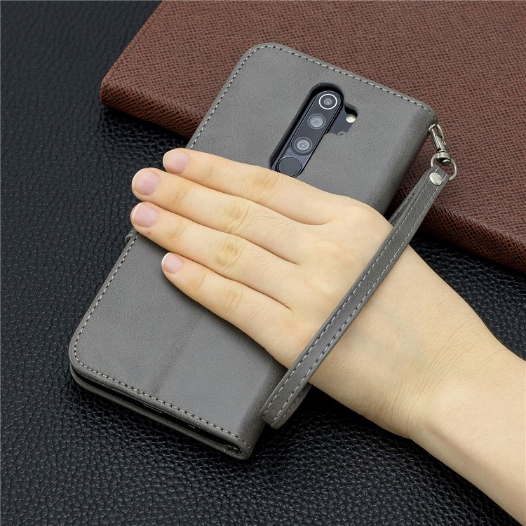 For Xiaomi Redmi Note 8 Pro PU Leather Wallet Stand Phone Shell - Grey-9