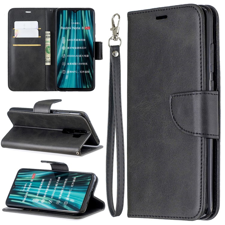For Xiaomi Redmi Note 8 Pro PU Leather Wallet Stand Phone Shell - Black-1