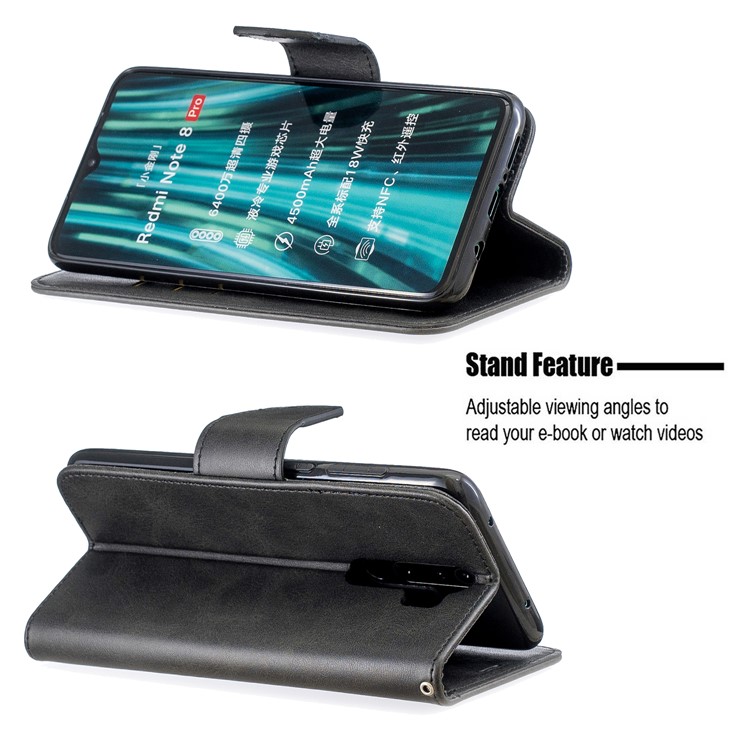 For Xiaomi Redmi Note 8 Pro PU Leather Wallet Stand Phone Shell - Black-5