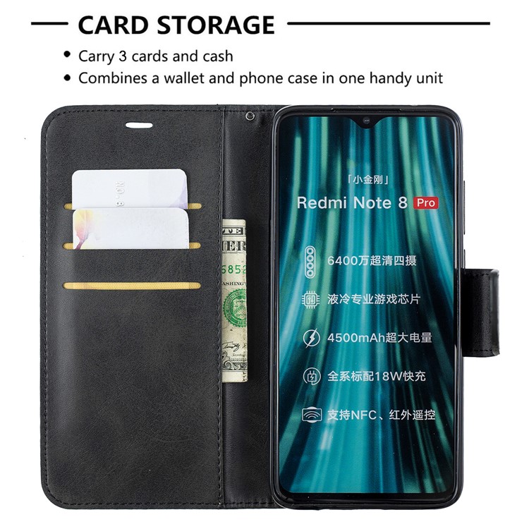 For Xiaomi Redmi Note 8 Pro PU Leather Wallet Stand Phone Shell - Black-6
