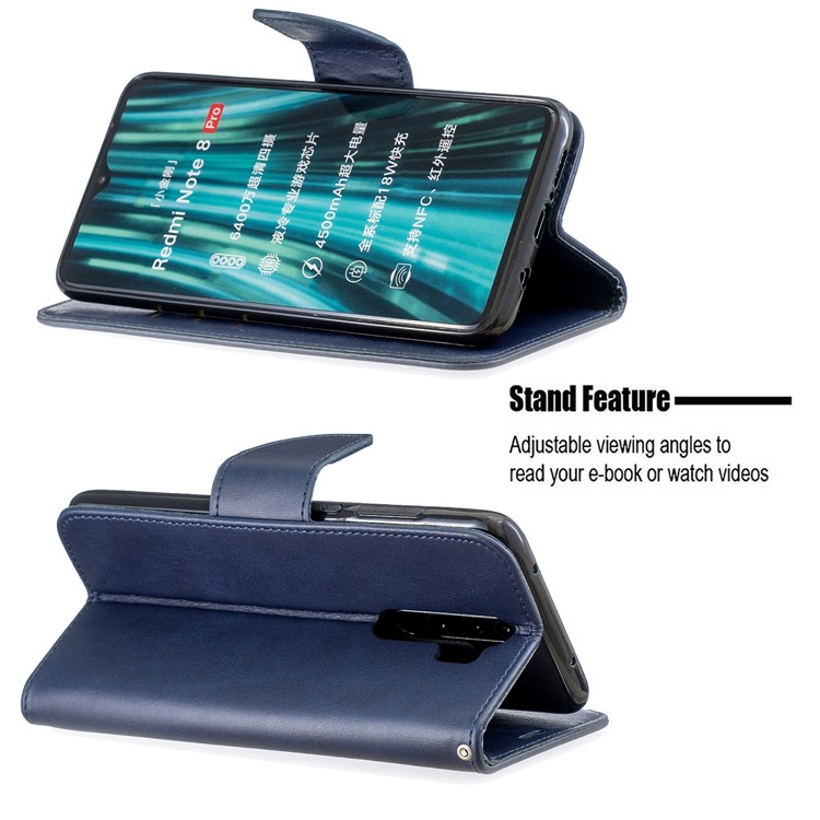Für Xiaomi Redmi Anmerkung 8 Pro PU-lederne Mappe Standtelefonoberteil - Dunkelblau-5