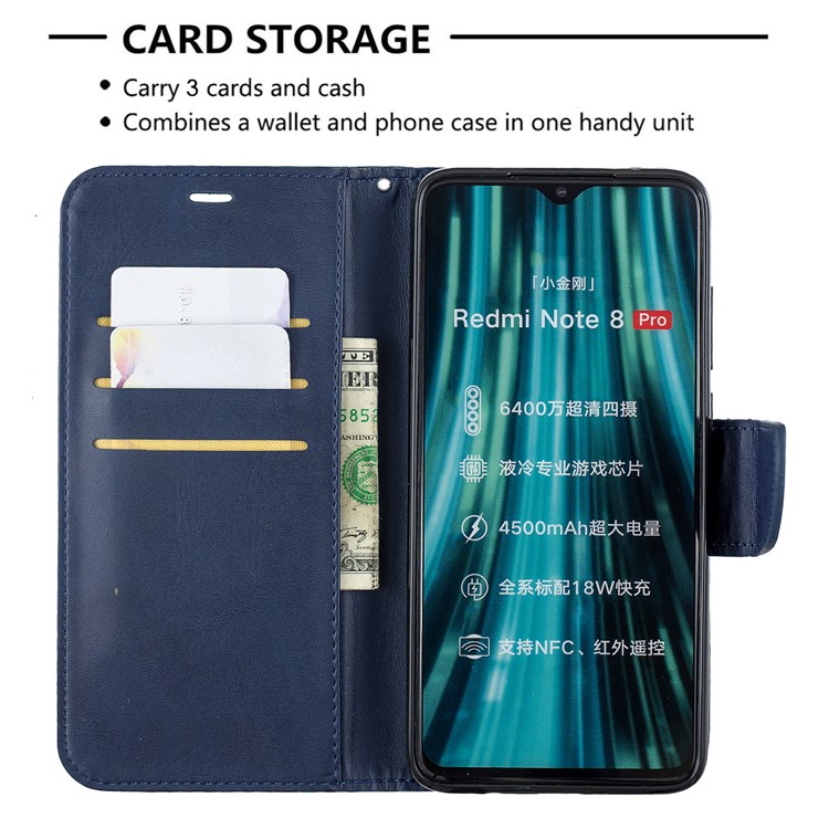 Für Xiaomi Redmi Anmerkung 8 Pro PU-lederne Mappe Standtelefonoberteil - Dunkelblau-6