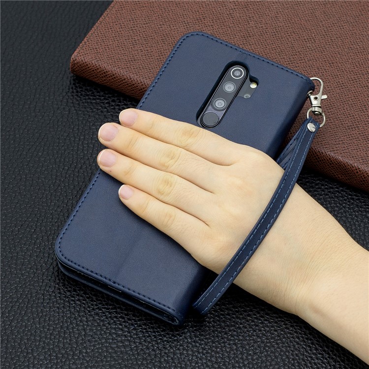 Für Xiaomi Redmi Anmerkung 8 Pro PU-lederne Mappe Standtelefonoberteil - Dunkelblau-9