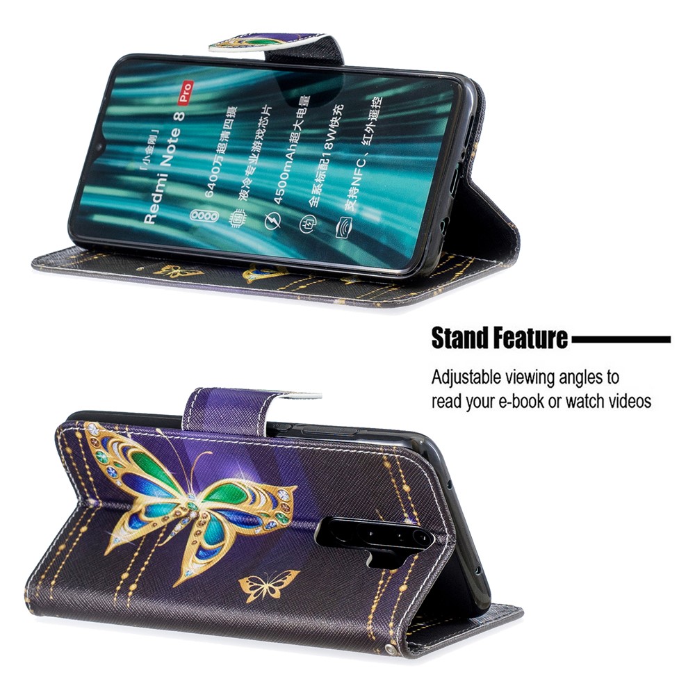 Pattern Printing Cross Texture Wallet Stand Flip Leather Case for Xiaomi Redmi Note 8 Pro - Crystal Butterflies-5