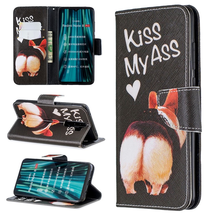Pattern Printing Cross Texture Wallet Stand Flip Leather Case for Xiaomi Redmi Note 8 Pro - Kiss My Ass-1