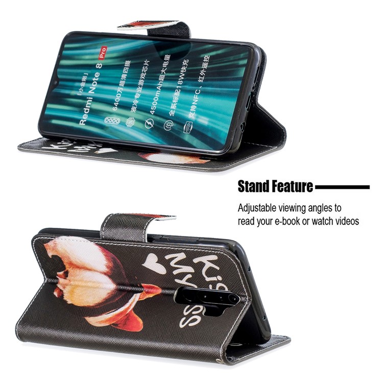Pattern Printing Cross Texture Wallet Stand Flip Leather Case for Xiaomi Redmi Note 8 Pro - Kiss My Ass-5