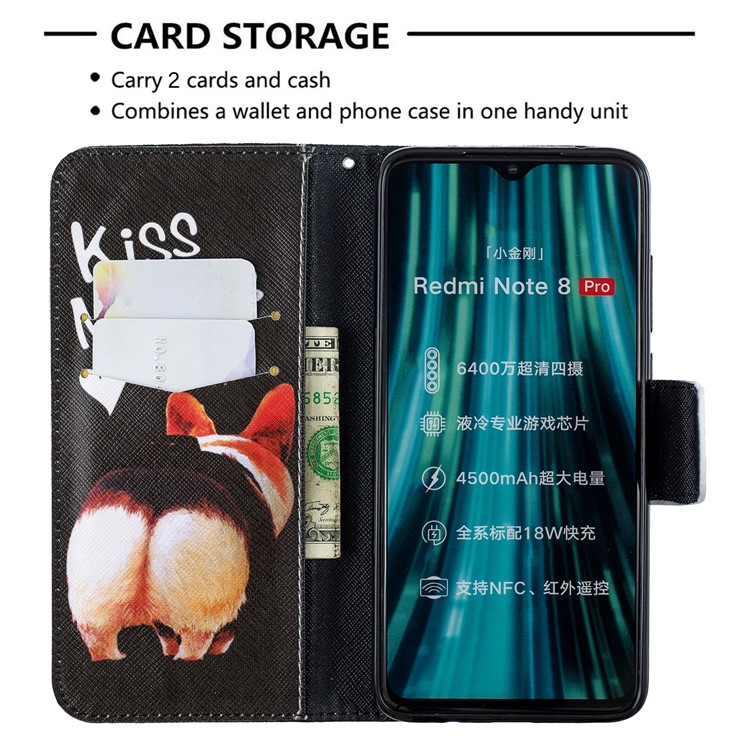 Pattern Printing Cross Texture Wallet Stand Flip Leather Case for Xiaomi Redmi Note 8 Pro - Kiss My Ass-6