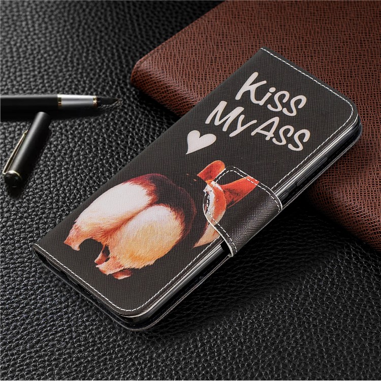 Pattern Printing Cross Texture Wallet Stand Flip Leather Case for Xiaomi Redmi Note 8 Pro - Kiss My Ass-7