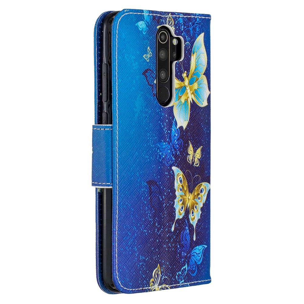 Pattern Printing Cross Texture Wallet Stand Flip Leather Case for Xiaomi Redmi Note 8 Pro - Gold Butterflies-3