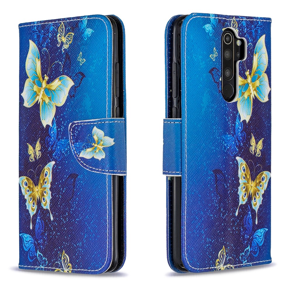 Pattern Printing Cross Texture Wallet Stand Flip Leather Case for Xiaomi Redmi Note 8 Pro - Gold Butterflies-4