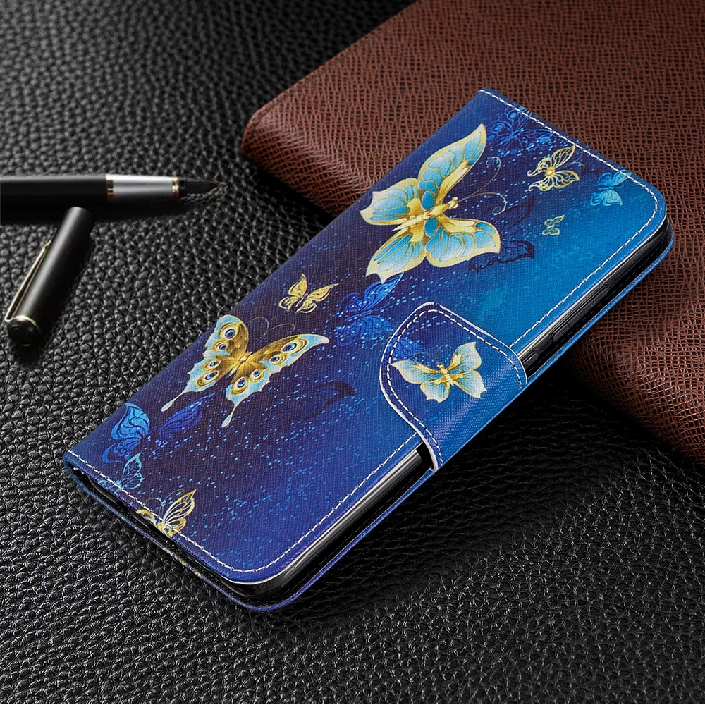 Modèle D'imprimerie de Texture Croisée Portefeuille Étui en Cuir Flip Pour Xiaomi Redmi Note 8 Pro - Papillons en or