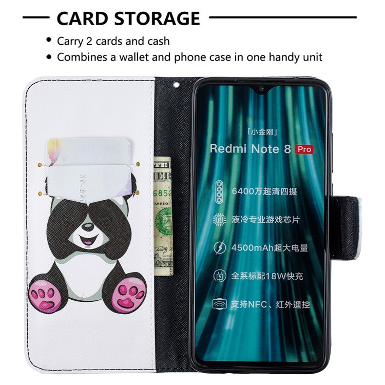 Padrão De Impressão Cruz Textura Carteira Ficar Estojo De Couro Da Aleta Para Xiaomi Nota Redmi 8 Pro - Panda-6