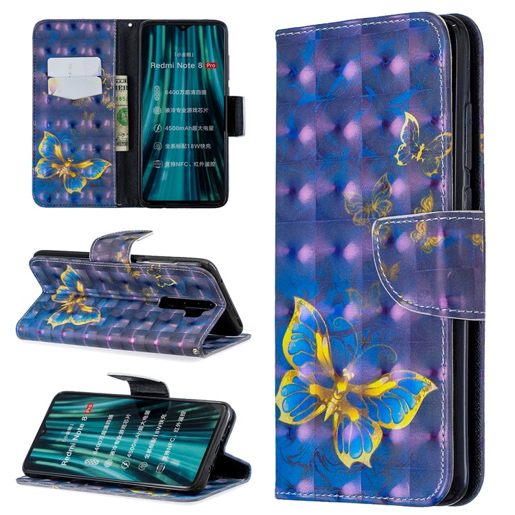 Pattern Printing Light Spot Decor Magnetic Leather Wallet Cover for Xiaomi Redmi Note 8 Pro - A Butterfly-1