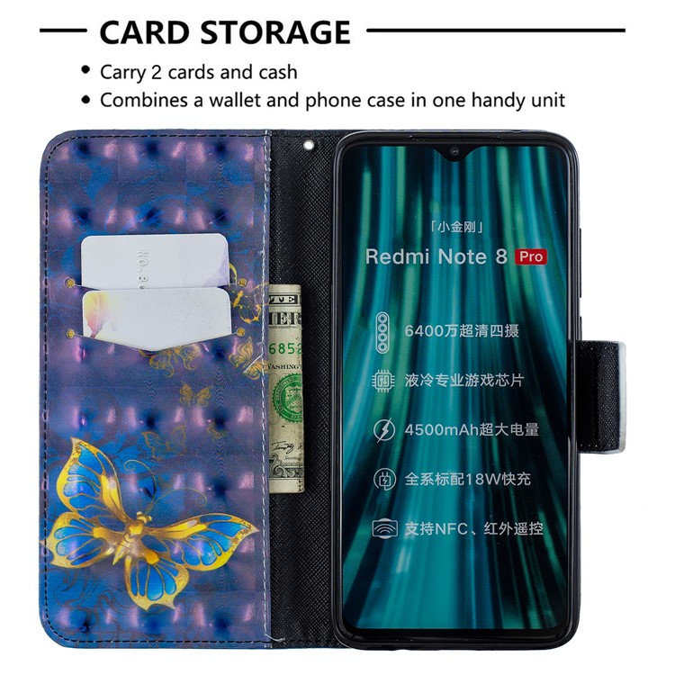 Pattern Printing Light Spot Decor Magnetic Leather Wallet Cover for Xiaomi Redmi Note 8 Pro - A Butterfly-6