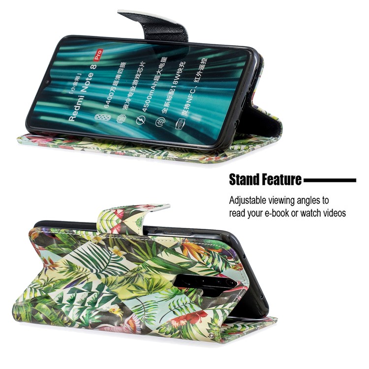 Pattern Printing Light Spot Decor Magnetic Leather Wallet Cover for Xiaomi Redmi Note 8 Pro - Banana Leaf-5