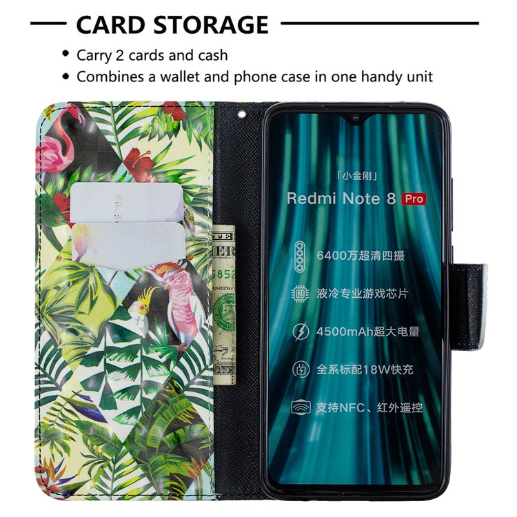 Pattern Printing Light Spot Decor Magnetic Leather Wallet Cover for Xiaomi Redmi Note 8 Pro - Banana Leaf-6