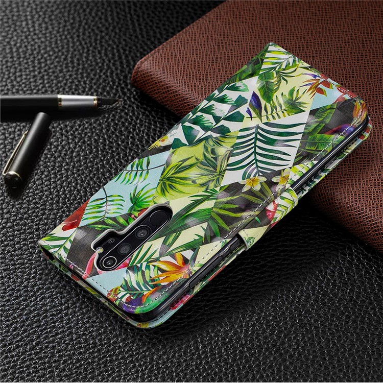 Pattern Printing Light Spot Decor Magnetic Leather Wallet Cover for Xiaomi Redmi Note 8 Pro - Banana Leaf-8