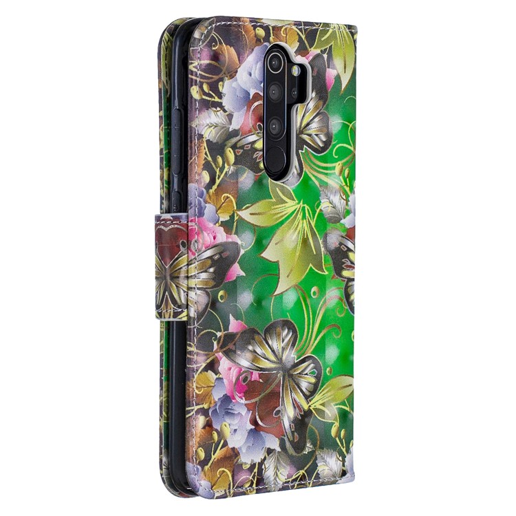 Pattern Printing Light Spot Decor Magnetic Leather Wallet Cover for Xiaomi Redmi Note 8 Pro - Green Butterfly-3