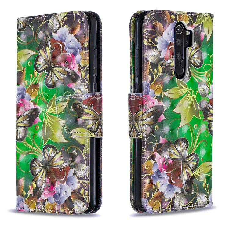 Pattern Printing Light Spot Decor Magnetic Leather Wallet Cover for Xiaomi Redmi Note 8 Pro - Green Butterfly-4