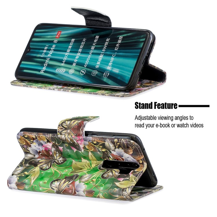 Pattern Printing Light Spot Decor Magnetic Leather Wallet Cover for Xiaomi Redmi Note 8 Pro - Green Butterfly-5
