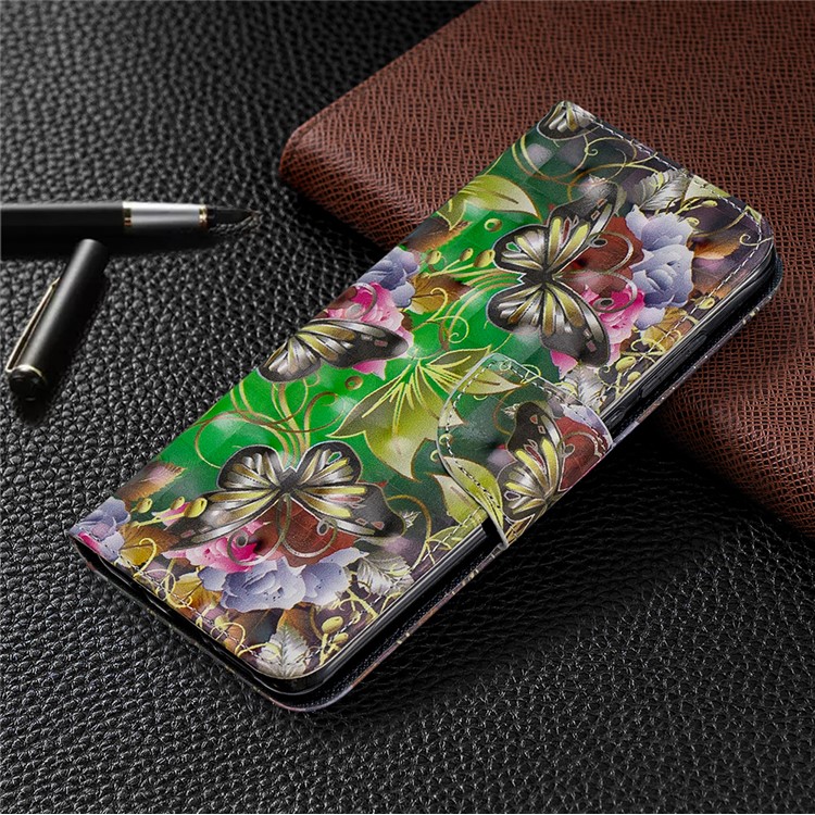 Pattern Printing Light Spot Decor Magnetic Leather Wallet Cover for Xiaomi Redmi Note 8 Pro - Green Butterfly-7